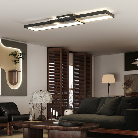 Rootz LED Ceiling Light – Modern Dimmable Panel, Flush Mount Fixture, Remote & Wall Switch, Adjustable Brightness, 70x30x7cm, Black