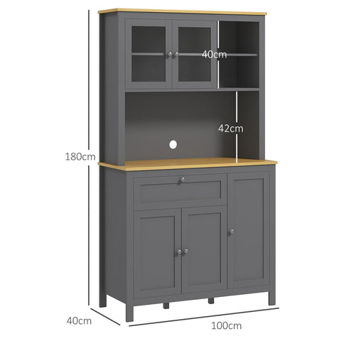 Rootz Kitchen Cabinet Buffet - Dining Room Showcase - Grey Storage Unit - Ample Storage - 100cm x 40cm x 180cm