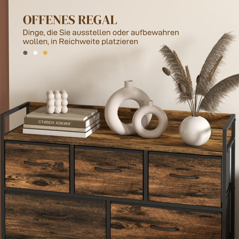 Rootz Fabric Drawer Chest - Sideboard - Organizing Furniture - Melamine Coated Top - Stable Steel Frame - 98cm x 29cm x 85cm