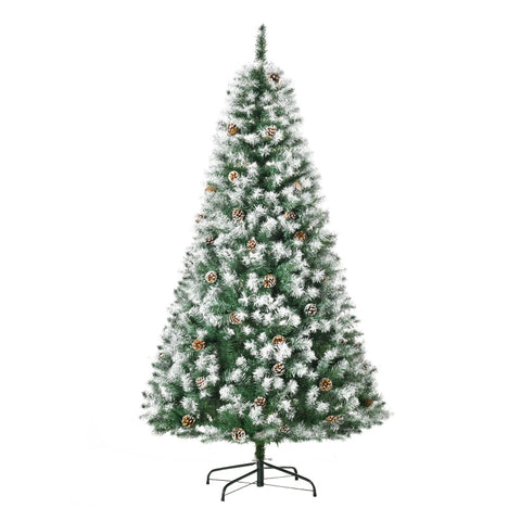 Rootz Snow-Flocked Christmas Tree - Artificial Xmas Tree - Snowy Branches - Decorative Cones - Sturdy Metal Structure - 103cm x 180cm