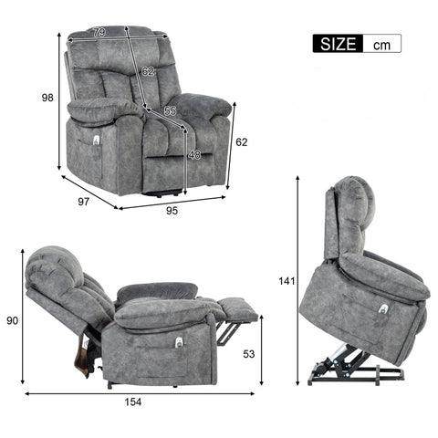 Rootz Electric Massage Chair - Power Lift Recliner - Heated Armchair - Ultimate Comfort - 95cm x 97cm x 98cm