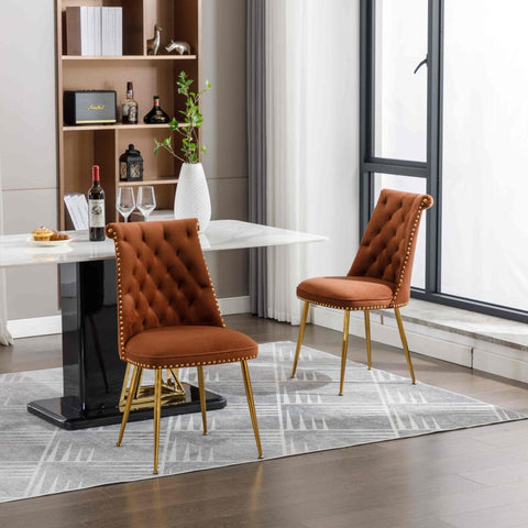 Rootz Set of 2 Velvet Chairs - Comfortable Armchair - Elegant Seating - Ergonomic Comfort - Gold Metal Legs - 43.9cm x 62cm x 87.5cm