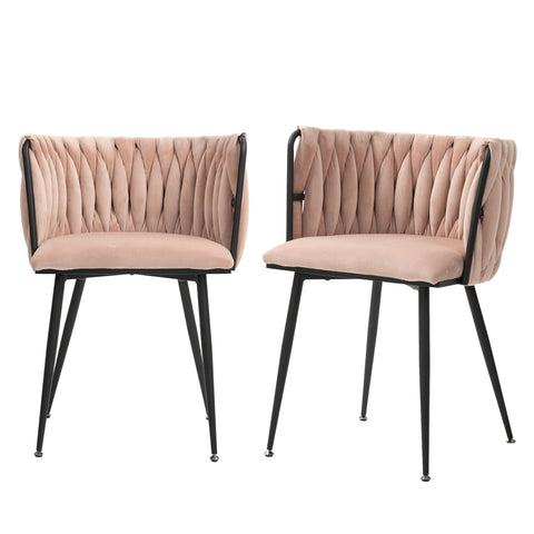 Rootz Set of 2 Velvet Dining Chairs - Modern Luxury Chairs - Pink Room Chairs - Comfort & Durability - 57L x 50W x 72H cm