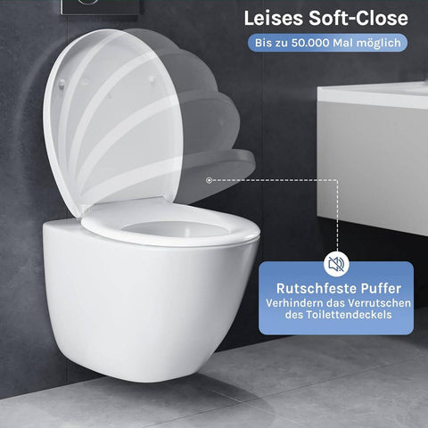 Rootz Toilet Seat - Commode Lid - Soft-Close Cover - Antibacterial - 451mm x 373mm - Sturdy up to 175kg