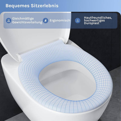 Rootz Toilet Seat - Commode Lid - Soft-Close Cover - Antibacterial - 451mm x 373mm - Sturdy up to 175kg