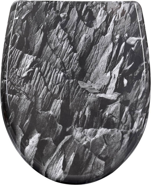 Rootz Stone Pattern Toilet Lid - Toilet Seat - Soft-Close Toilet Glasses - Antibacterial Thuroplast - 37x47.5cm - Quick Release-Grey