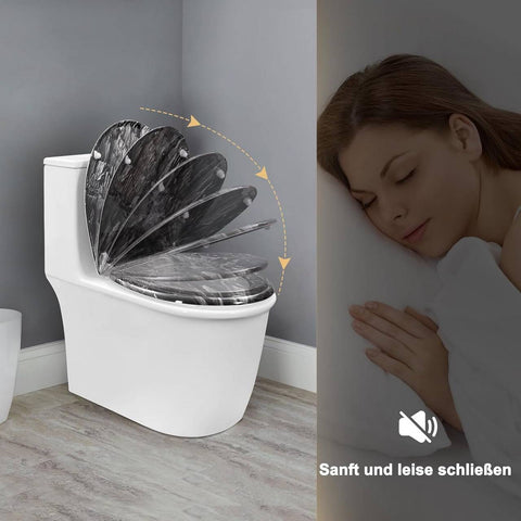 Rootz Stone Pattern Toilet Lid - Toilet Seat - Soft-Close Toilet Glasses - Antibacterial Thuroplast - 37x47.5cm - Quick Release-Grey