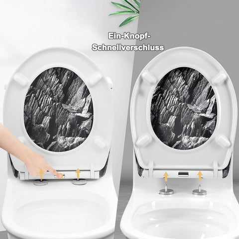 Rootz Stone Pattern Toilet Lid - Toilet Seat - Soft-Close Toilet Glasses - Antibacterial Thuroplast - 37x47.5cm - Quick Release-Grey