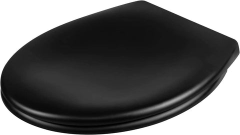 Rootz O-Shaped Toilet Seat - Heavy-Duty Toilet Lid - Duroplast - Matt Black/White - Soft Close - Quick Release - 44.7cm x 5.5cm x 37.1cm