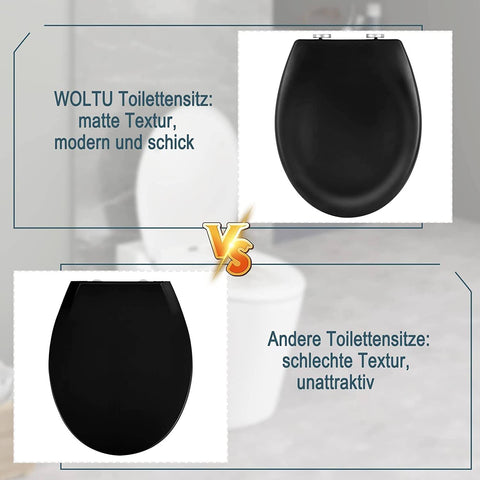 Rootz O-Shaped Toilet Seat - Heavy-Duty Toilet Lid - Duroplast - Matt Black/White - Soft Close - Quick Release - 44.7cm x 5.5cm x 37.1cm