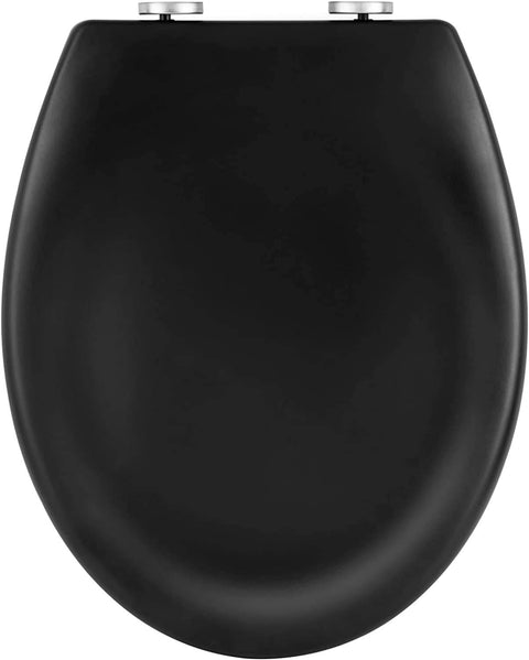 Rootz O-Shaped Toilet Seat - Heavy-Duty Toilet Lid - Duroplast - Matt Black/White - Soft Close - Quick Release - 44.7cm x 5.5cm x 37.1cm