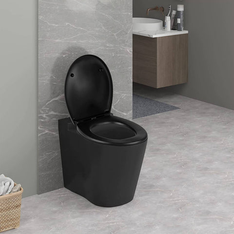 Rootz O-Shaped Toilet Seat - Heavy-Duty Toilet Lid - Duroplast - Matt Black/White - Soft Close - Quick Release - 44.7cm x 5.5cm x 37.1cm