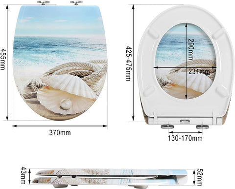 Rootz Premium Soft-Close Toilet Seat - Bathroom Lid - Quick Release Cover - Duroplast - Stainless Steel Hinges - 37cm x 47.5cm