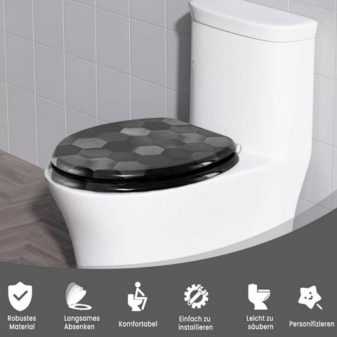 Rootz Toilet Seat - MDF Lid - Soft-Close - Easy Clean & Water-Repellent - O Shape - 37.8cm x 43.5cm