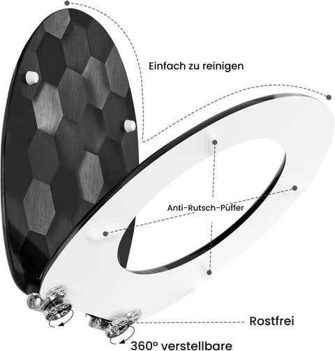 Rootz Toilet Seat - MDF Lid - Soft-Close - Easy Clean & Water-Repellent - O Shape - 37.8cm x 43.5cm