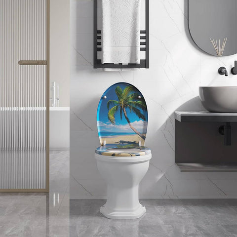 Rootz Duroplast O-Shaped Toilet Seat - Soft Close Mechanism - Wear-Resistant - Antibacterial - 37 x 47.5cm - Sea Motif - 175kg Capacity