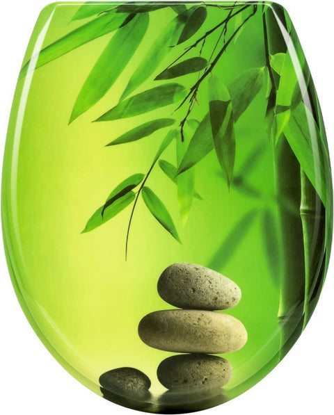 Rootz Toilet Seat - Duroplastic Lid - Softclose Technology - Antibacterial - Easy Clean - 37.1cm x 45.5cm - Green Bamboo Design