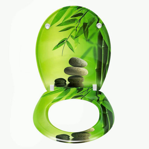 Rootz Toilet Seat - Duroplastic Lid - Softclose Technology - Antibacterial - Easy Clean - 37.1cm x 45.5cm - Green Bamboo Design