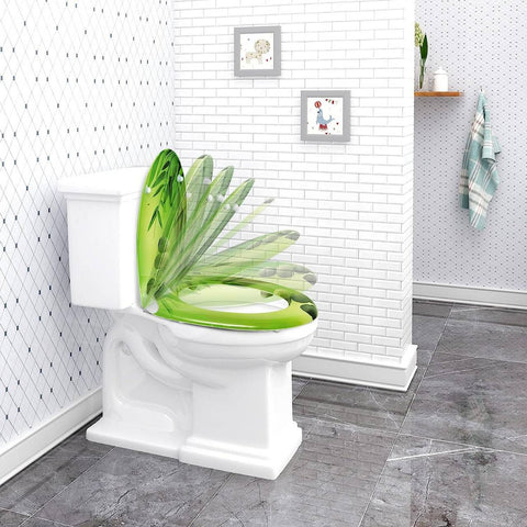 Rootz Toilet Seat - Duroplastic Lid - Softclose Technology - Antibacterial - Easy Clean - 37.1cm x 45.5cm - Green Bamboo Design