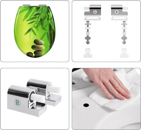 Rootz Toilet Seat - Duroplastic Lid - Softclose Technology - Antibacterial - Easy Clean - 37.1cm x 45.5cm - Green Bamboo Design