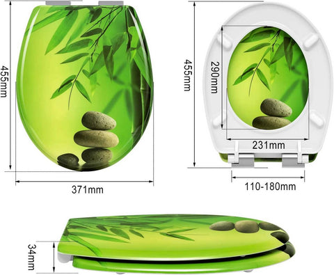 Rootz Toilet Seat - Duroplastic Lid - Softclose Technology - Antibacterial - Easy Clean - 37.1cm x 45.5cm - Green Bamboo Design