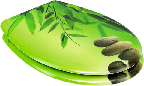 Rootz Toilet Seat - Duroplastic Lid - Softclose Technology - Antibacterial - Easy Clean - 37.1cm x 45.5cm - Green Bamboo Design