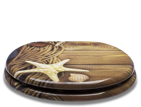 Rootz Multicolor Toilet Seat - Wooden Toilet Cover - Soft Close Lid - Antibacterial Surface - Chrome Hinges - 37.7cm x 43.6cm