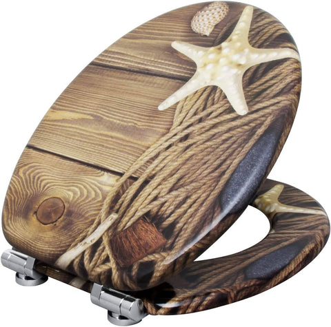 Rootz Multicolor Toilet Seat - Wooden Toilet Cover - Soft Close Lid - Antibacterial Surface - Chrome Hinges - 37.7cm x 43.6cm