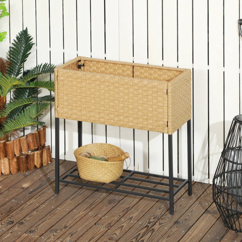 Rootz Raised Bed Planter Garden Bed - Elevated Planter - Outdoor Planter - Durable PE Rattan - Ergonomic Design - Versatile Planting Options - 70L x 30W x 70H cm