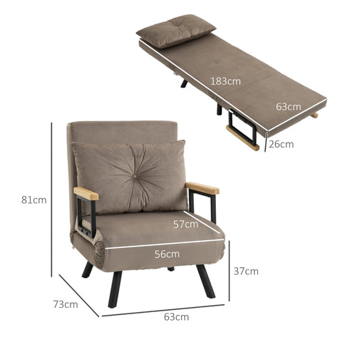 Rootz Sleeping Chair - Convertible Sofa Bed - Adjustable Backrest - Robust Steel Frame - Plush Upholstery - Light Brown - 63W x 73D x 81H cm