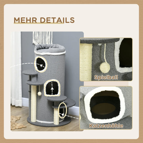Rootz Cat Tree - Ultimate Scratching Post - Cat Climbing Tower - Multi-Level - Durable Sisal Rope - Soft Plush Fabric - Ø57 x 99H cm