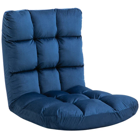 Rootz Fauteuil - Gastenmatras - Vloerstoel - Verstelbare rugleuning - Zittingen &amp; Banken - Velours Look - Blauw - 55 cm x 71 cm x 53,5 cm