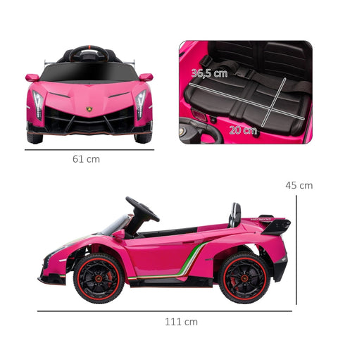 Rootz Electric Children's Car - Licensed Lamborghini Veneno - Kids Ride-On Car - Wing Doors - Music Player - Remote Control - 111cm x 61cm x 45cm - Pink
