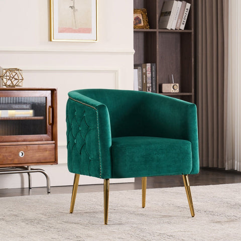 Rootz Stylish Reading Chair - Bucket Chair - Armchair - High-Density Foam Comfort - 65.27L x 64.77W x 73.66H cm - Dark Green Luxury Design