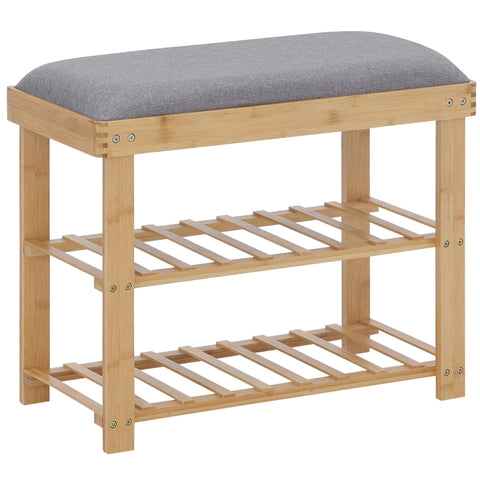 Rootz Bamboo Shoe Bench - Entryway Organizer - 2 Tier Shelf - Integrated Pillow - Durable Bamboo - 60cm x 29cm x 50cm