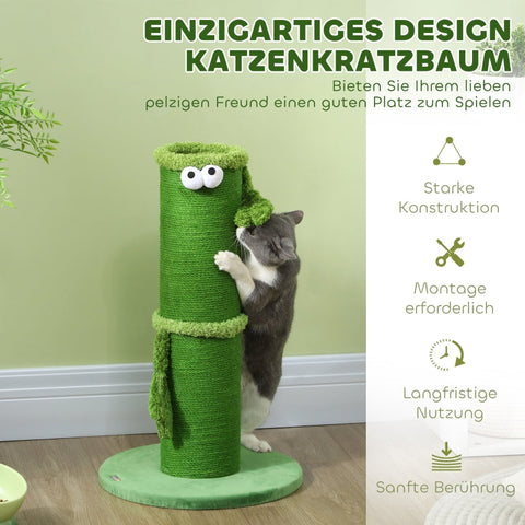 Rootz Cat Scratching Post - Kitty Scratcher - Feline Tree - Sisal Rope - Interactive Toy - 39.5cm x 63cm - Green - Chipboard & Polyester