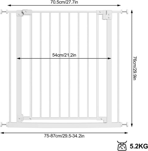 Rootz Baby Gate - Child Safety Gate - Stair Gate - Adjustable - Self-Locking - 75-87cm x 76cm x 2.5cm - Secure Metal Frame