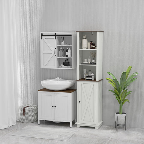 Rootz Bathroom Sink Base Cabinet - Vanity Unit - Sink Storage - Sleek Design - 60 x 30 x 60 cm - White & Brown