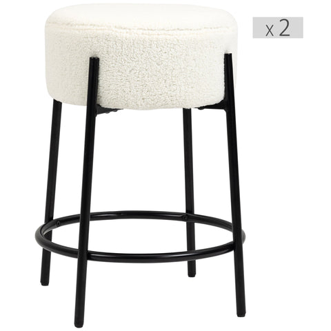 Rootz Set of 2 Bar Stools - Counter Stools - Kitchen Stools - Steel Footrests - Loop Wool Cover - 43x43x62cm