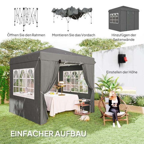 Rootz Pop Up Gazebo - Garden Tent - Outdoor Pavilion - UPF50+ UV Protection - Dark Grey - 250L x 250W x 268H cm