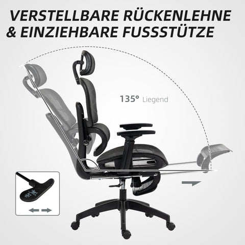 Rootz Ergonomic Office Chair - Desk Chair - Adjustable Rollable Chair - Superior Comfort - 66x64x114-122cm, Black