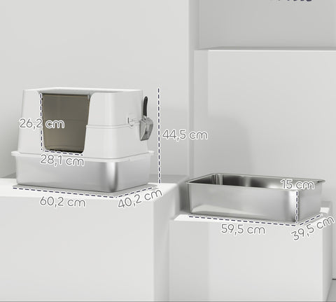 Rootz Stainless Steel Cat Toilet - Litter Box - Kitty Lavatory - Scratch-Resistant - XL Interior with Shovel - 60.2cm x 40.2cm x 44.5cm