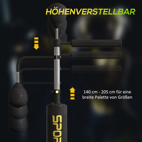 Rootz Boxing Stand - Punching Station - Fitness Trainer - Height Adjustable - Steel Frame - 107 x 36 x 140-205 cm - Black