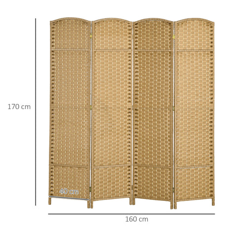 Rootz Foldable Room Divider - Interior Screen - Wooden Partition - Privacy & Stability - 4 Panels - 160 x 170 cm
