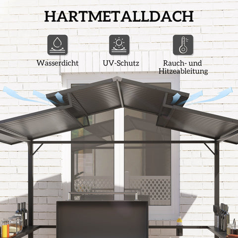 Rootz Grill Pavilion - Outdoor Shelter - BBQ Canopy - Waterproof Metal Roof - 250 x 160 x 250 cm