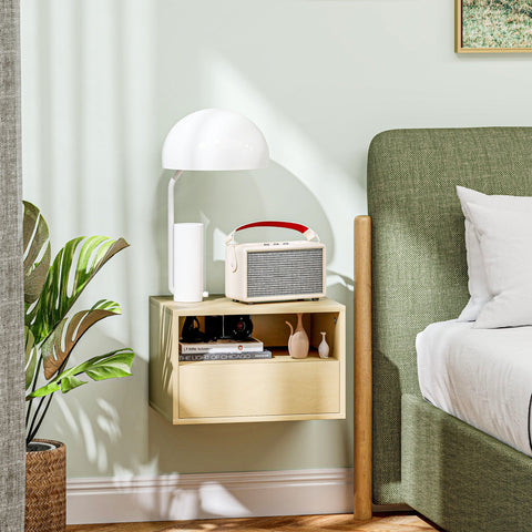 Rootz 2 Piece Wall Bedside Table Set - Nightstand - Bedside Table - Space-Saving Design - 45 x 35 x 27.5cm