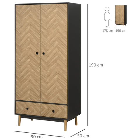 Rootz Wardrobe With 2 Doors - Bedroom Cabinet - Storage Solution - Spacious - 90 W x 50 T x 190 H cm