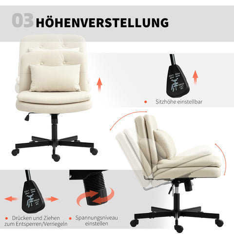 Rootz Armless Office Chair - Swivel Office Chair - Desk Chair with Rollers - Height Adjustable & White- 63cm x 67cm x 83-93cm