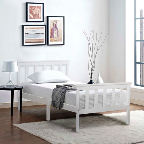Rootz White Single Bed - Minimalist Bed Frame - Elegant Pine Bed - Durable Design - 208L x 96W x 82H cm