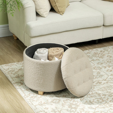 Rootz Round Stool with Storage - Footstool - Ottoman - Spacious 31.8L Storage - Ø45 x 41H cm - Brown